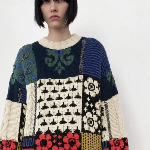 Zara Patchwork Knit Sweater Limited Edition Size S - Picture 14 of 15
